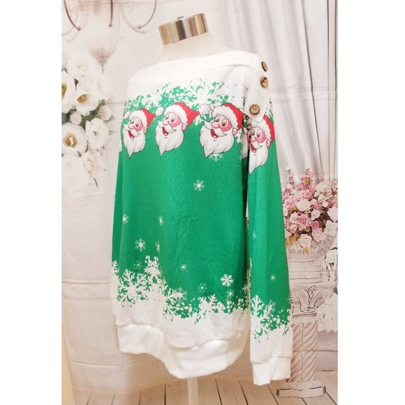 Christmas Women Jumper Sweater Off Shoulder Long Sleeve Pullover Top Sweatshirt - Picture 3 of 9